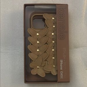 Kensie Brown Leather iPhone Case Butterfly Accents iPhone 13/14/15 Xmas Gift NEW